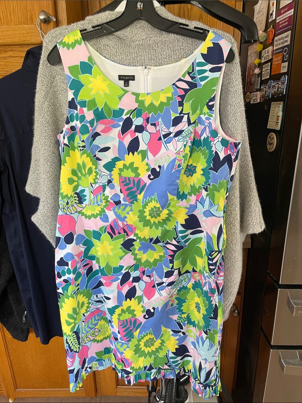 Talbots Island Floral Ruffles Hen Sleeveless Stretch Dress Size 14
